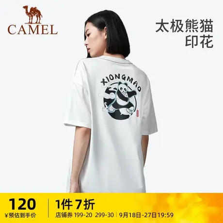 【熊猫】骆驼女装时尚印花短袖T恤2023夏季新款宽松休闲情侣上衣图片