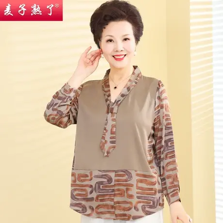 妈妈春装新款长袖T恤洋气阔太太雪纺衫高贵小衫50岁夏中老年女装商品大图