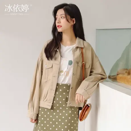 清仓春秋韩版宽松工装外套女短款港味灯笼袖牛仔夹克学生工装上衣图片