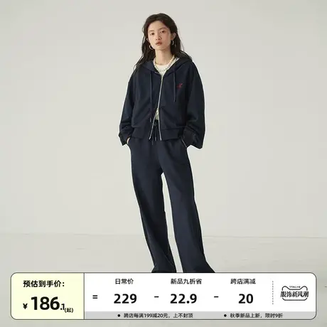 omont蛋挞家 复古连帽短卫衣女2023秋冬新款高腰休闲百搭休闲裤商品大图