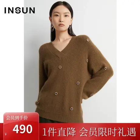 恩裳2022冬经典大V领设计宽松舒适百搭慵懒风毛织衫商品大图