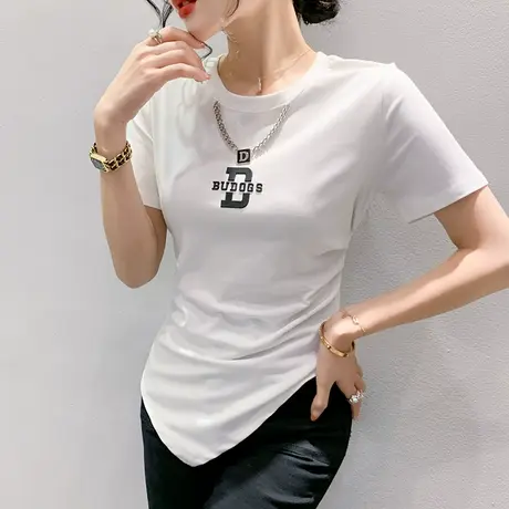 网红个性T恤女短袖夏季欧货设计感不规则上衣紧身收腰丅恤小衫ins商品大图