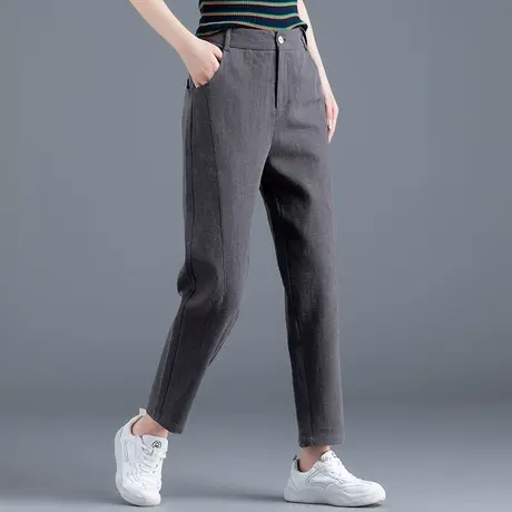 苎麻裤子女夏薄款休闲妈妈九分裤棉麻哈伦裤女宽松大码胖mm萝卜裤商品大图