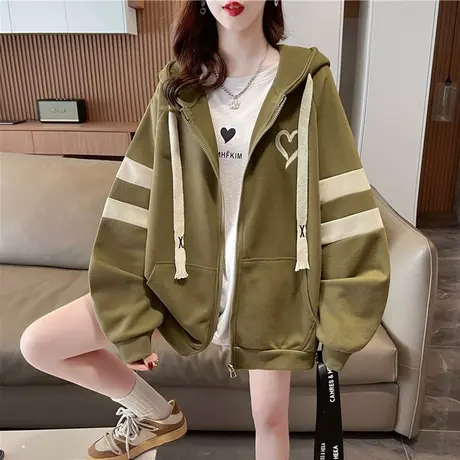 设计感小众连帽卫衣女春秋季韩版宽松薄款带帽百搭拼色开衫外套潮商品大图