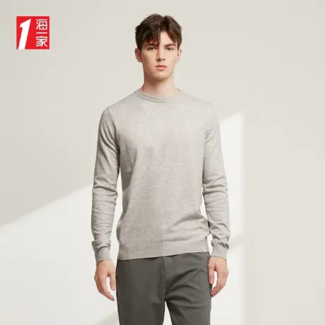 海一家舒适圆领毛衣2023秋季新款简约修身基础休闲长袖针织衫男商品大图