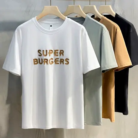 春夏季男士上衣青年简约贴布设计短袖T恤男装半袖体恤修身打底衫商品大图