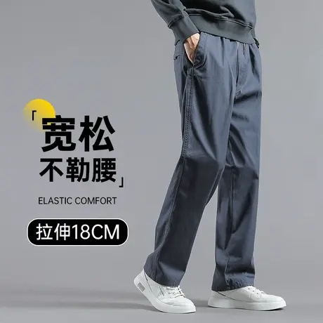 工装裤子男秋款纯棉直筒休闲裤男款宽松加绒裤松紧腰大码爸爸秋装商品大图