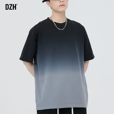 男士渐变t恤男短袖夏季潮牌纯棉半袖男生宽松夏装2023新款半截袖商品大图