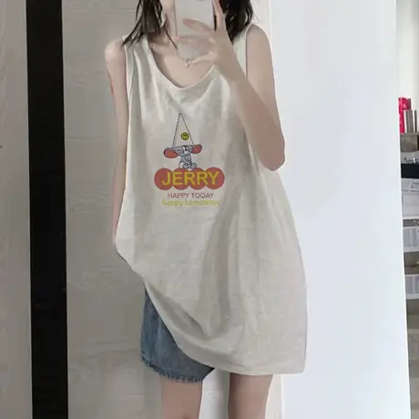 纯棉吊带运动坎肩背心无袖t恤女夏季设计感小众外穿宽松挂脖上衣商品大图