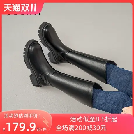 卓诗尼2023秋冬新款显瘦长筒靴时尚舒适高跟女靴潮流后拉链高筒靴图片