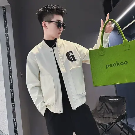 工装夹克男春秋款潮牌字母刺绣小众高级感棒球领上衣个性休闲外套商品大图