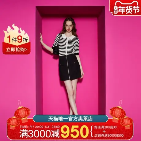 Juicy Couture橘滋2023新款撞色波浪镂空翻领女针织衫商品大图