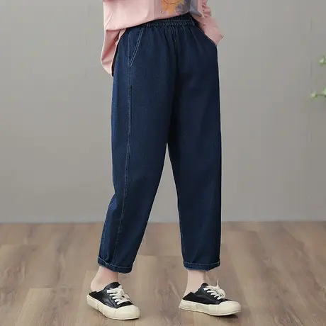 dza 高腰显瘦九分休闲牛仔裤女士春季宽松阔腿裤休闲直筒哈伦裤子图片