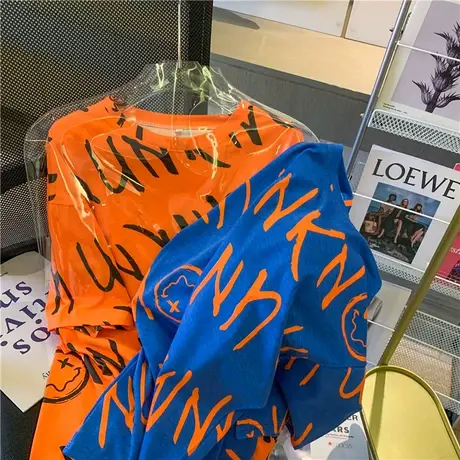 2023夏季新款情侣装体恤设计感小众上衣服宽松短袖正肩t恤女ins潮商品大图