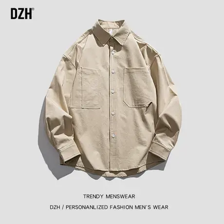 男士卡其色衬衫长袖男秋季设计感小众休闲百搭上衣外套2023新款潮商品大图