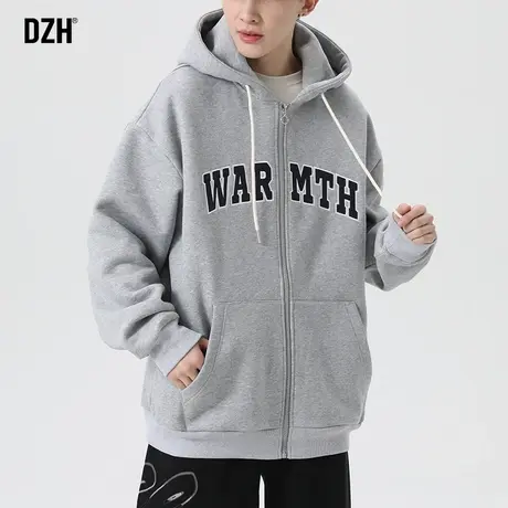 男士灰色秋季外套男2023潮男卫衣休闲百搭宽松连帽运动开衫上衣服商品大图