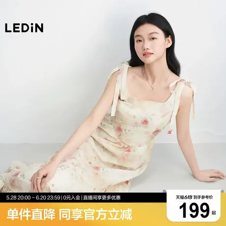 乐町晕染花卉蝴蝶结绑带肩带连衣裙女2025年夏季新款弧形蛋糕裙子商品大图