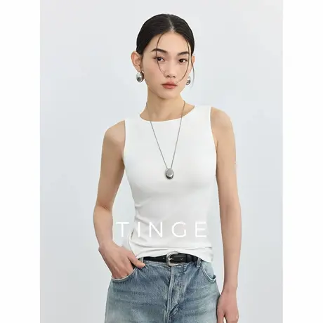 TINGE贴己一字领纯色带胸垫一体吊带背心女夏季新款打底内搭上衣商品大图
