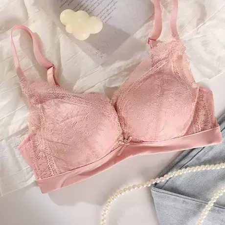 奥维丝丽内衣女小胸聚拢无钢圈厚款上托调整型收副乳性感蕾丝文胸商品大图