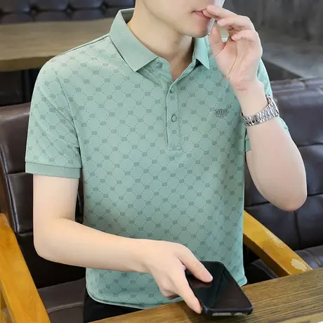 男士短袖polo衫夏季新款潮流修身有领半袖t恤休闲冰丝男装上衣服商品大图