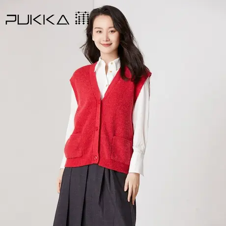 蒲PUKKA 马甲针织背心2023春装新款口袋羊毛打底衫小外套马夹女图片