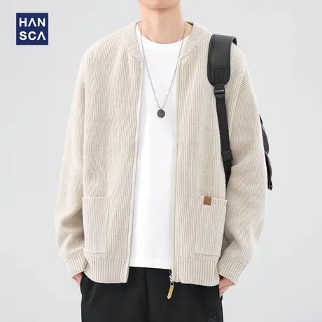hansca拉链开衫毛衣男2024冬季高级感加厚宽松休闲慵懒毛线衣外套图片