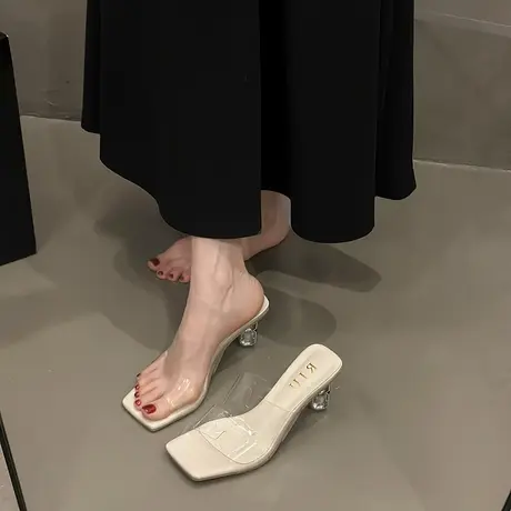 法式时尚高跟鞋女2025年夏季新款外穿配裙子凉鞋气质百搭一字拖鞋商品大图