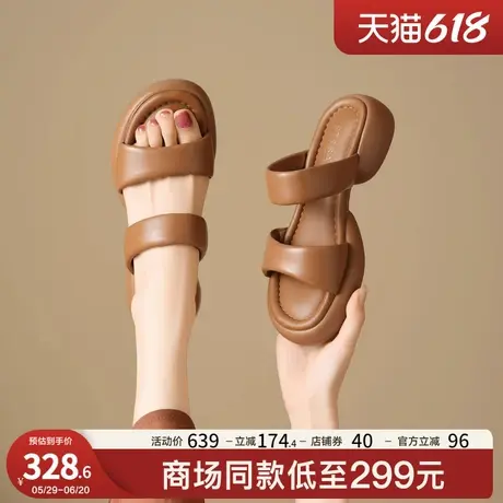 星期六2025夏季新款一脚蹬凉鞋女踩屎感沙滩鞋厚底休闲一字带拖鞋图片