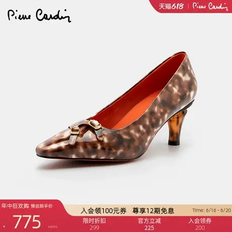 Pierre Cardin/皮尔卡丹女鞋商场同款小粗跟浅口单鞋真皮漆皮图片