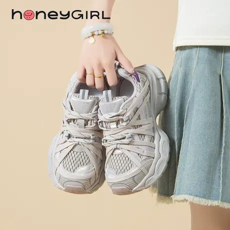 honeyGIRL厚底老爹鞋女2025春季新款网面透气百搭拼色增高休闲鞋商品大图