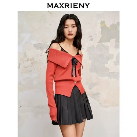【商场同款】MAXRIENY假两件吊带套头针织23秋冬长袖修身上衣女商品大图