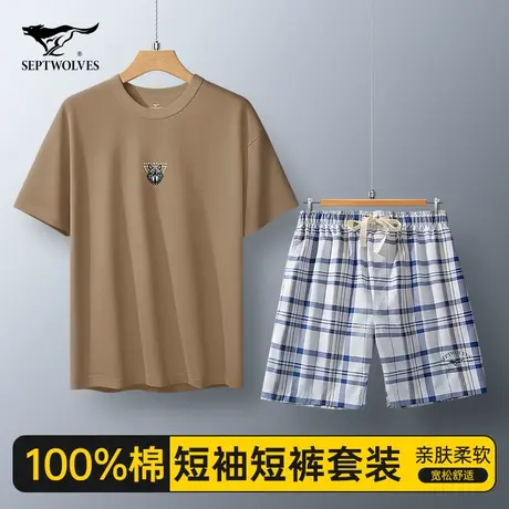 七匹狼短袖短裤套装男士纯棉运动休闲衣服夏季新款潮流男装家居服商品大图