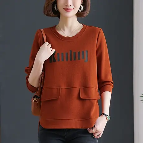 中年妈妈薄款卫衣女春秋季新款宽松加大码上衣休闲遮肚子显瘦上衣商品大图