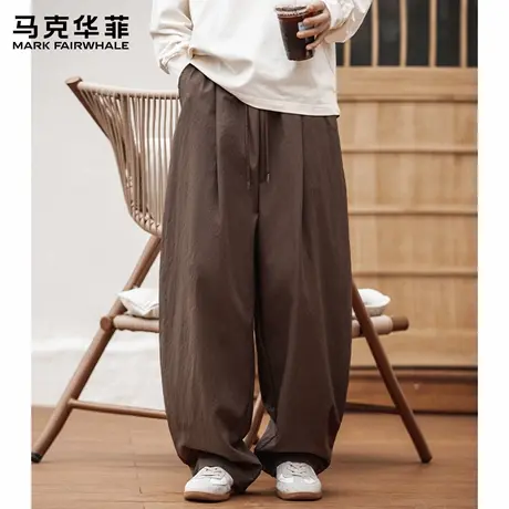 马克华菲日系弯刀休闲裤男春秋季垂感阔腿长裤男生宽松直筒裤子薄图片