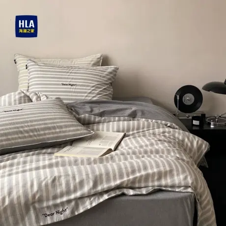 条纹简约四件套全棉纯棉床单被套床笠被罩学生宿舍文艺床上用品三商品大图
