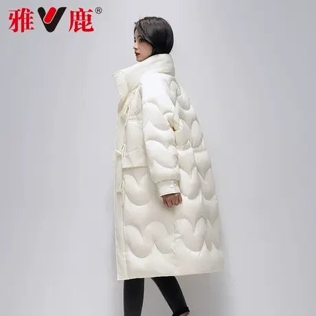 雅鹿官方旗舰店羽绒服女立领白鸭绒白色中长款时尚派克服韩版外套商品大图