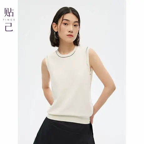 TINGE圆领纯色无袖针织背心女25年早秋新款遮副乳棉质内搭上衣商品大图