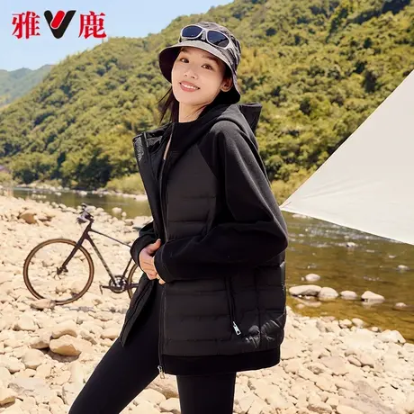 雅鹿短款轻薄羽绒服女2025秋冬新款时尚拼接薄款户外运动健身外套图片