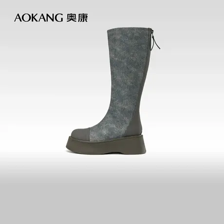 奥康女鞋 冬季新款不过膝长筒靴厚底高筒靴显瘦袜靴骑士靴商品大图