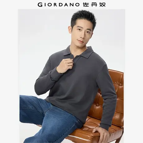 佐丹奴长袖Polo衫男秋冬新款卫衣布简约宽松V字翻领上衣13015663商品大图