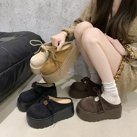 厚底小个子勃肯鞋女2025秋季新款百搭懒人包头半拖鞋外穿法式拖鞋商品大图