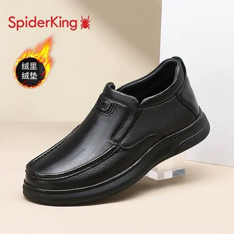 蜘蛛王男鞋2025秋冬新款真羊皮加绒保暖正装休闲皮鞋一脚蹬爸爸鞋图片