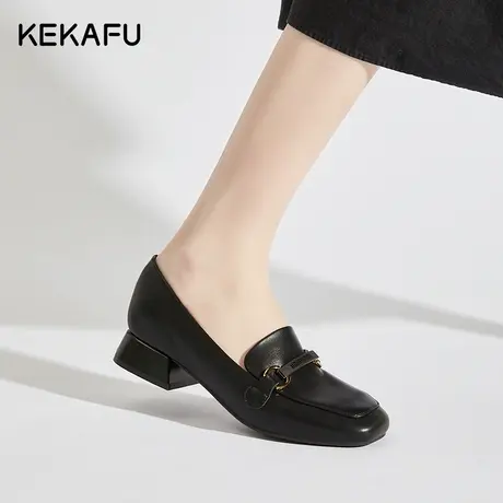 珂卡芙软皮乐福鞋女2023新款气质黑色单鞋子秋款女鞋英伦风小皮鞋商品大图
