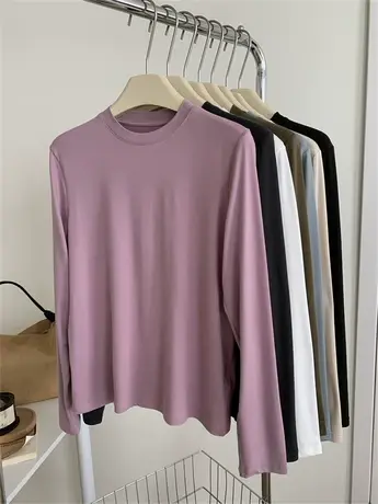 裸感皮肤衣基础款圆领长袖打底衫女宽松简约百搭套头内搭上衣秋冬商品大图