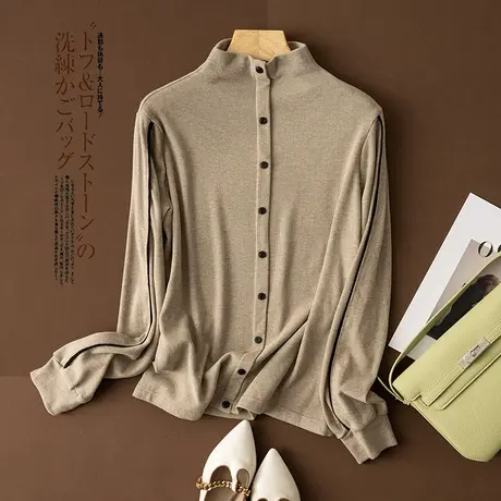 享永子【秋季衣橱C位】半高领休闲针织衫单排扣打底衫宽松显瘦图片