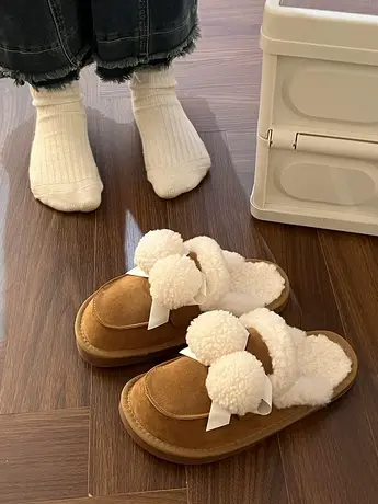 棉拖鞋女冬季2023新款室内家居加绒保暖毛毛拖毛绒厚底包头半拖鞋商品大图