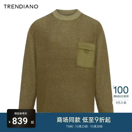 TRENDIANO官方肌理感拼接宽松圆领花纱毛衣男潮2023新款冬季图片