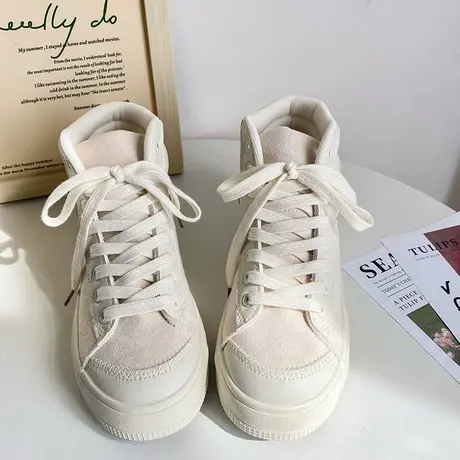 Betoo 高帮小白鞋女2022秋季新款百搭ins潮厚底小众板鞋帆布鞋商品大图
