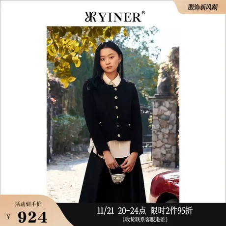 YINER音儿女装春季时尚羊毛粗花呢圆领短外套商品大图
