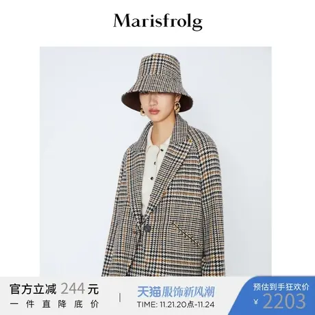 【商场同款】玛丝菲尔女装冬新款羊毛格子短款毛呢外套商品大图